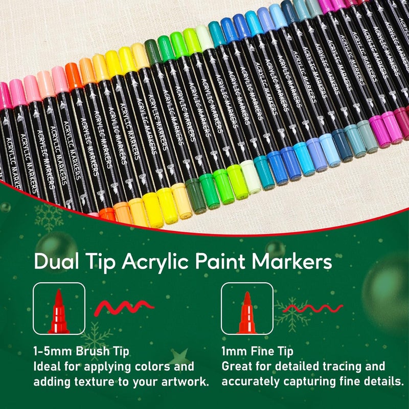 Recheel 48 Colors Acrylic Paint Markers, Dual Tip with Precision Fine Tip and Versatile Brush Tip Pens for Creative DIY, Crafting, Stone, Wood, Canvas, Glass, Metal, and More - Image 2